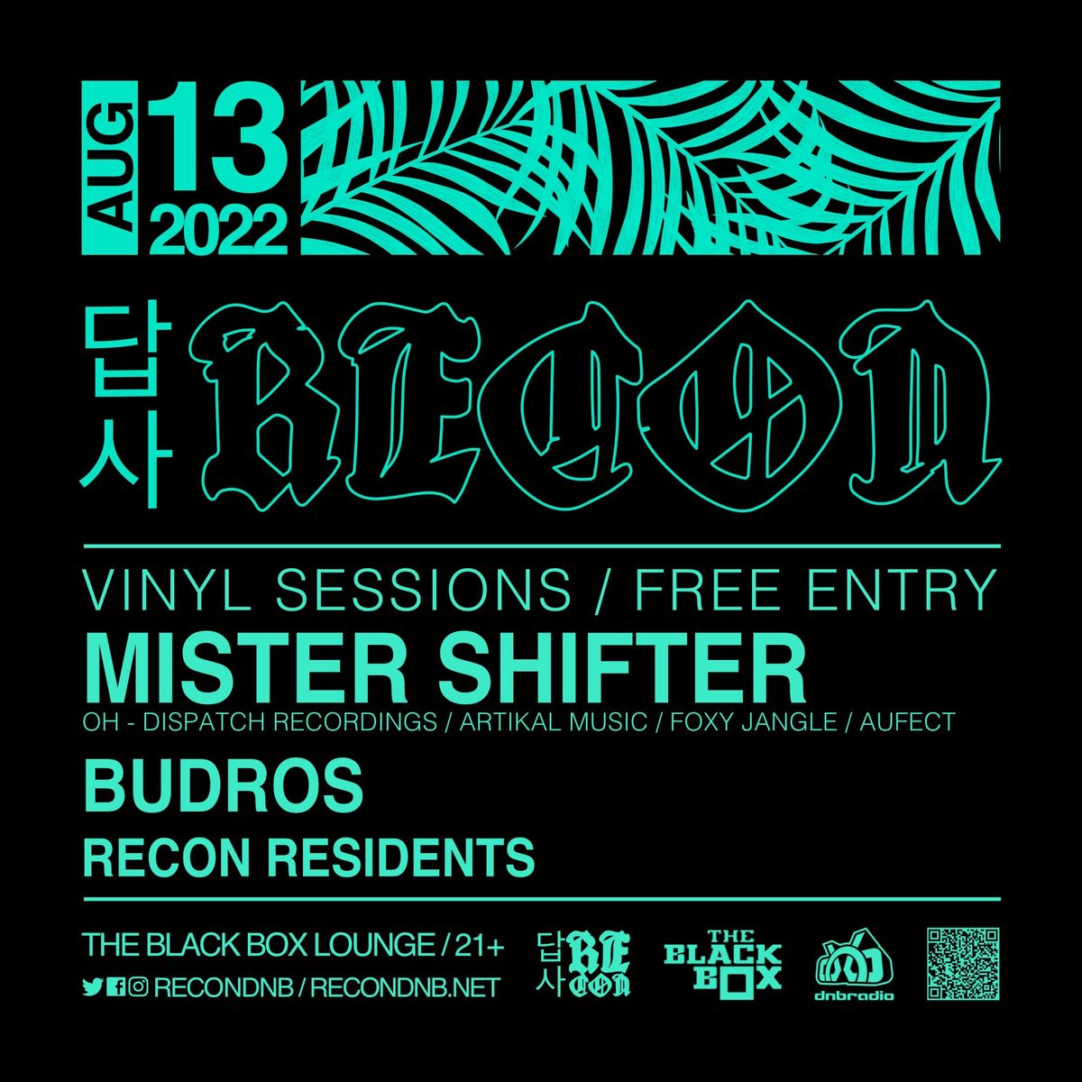 Flyer: Recon DNB Vinyl Sessions: Mister Shifter, Budros