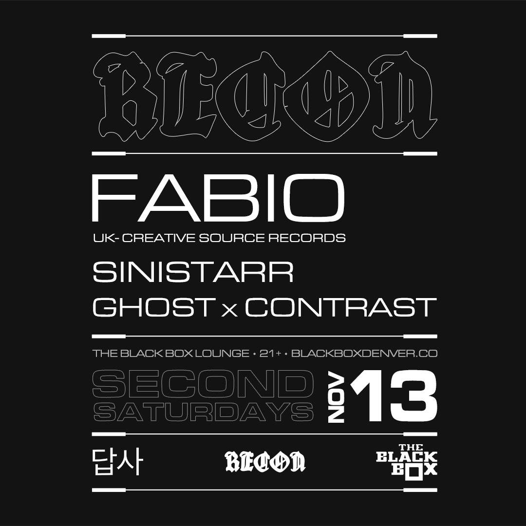 Flyer: FABIO, John Glist, Borrowed Drums, Recon Residents