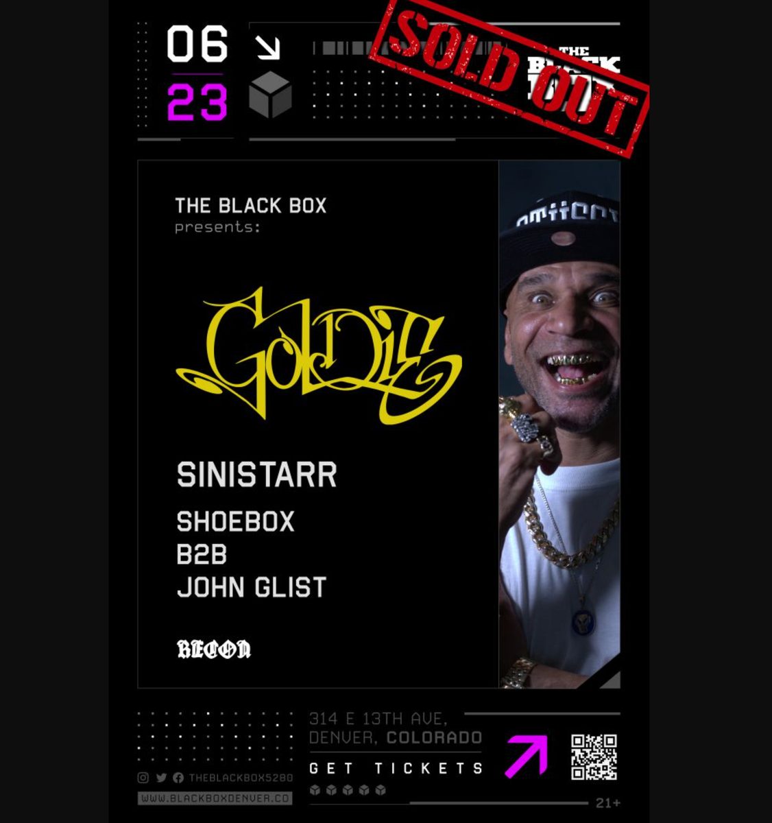 Flyer: GOLDIE, SINISTARR, JOHN GLIST b2b SHOEBOX