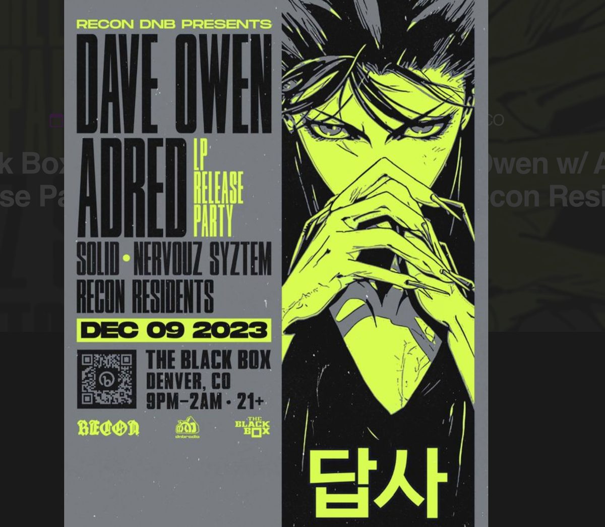 Flyer: Dave Owen & Adred w/ Solid, Nervouz Syztem, Recon Residents!